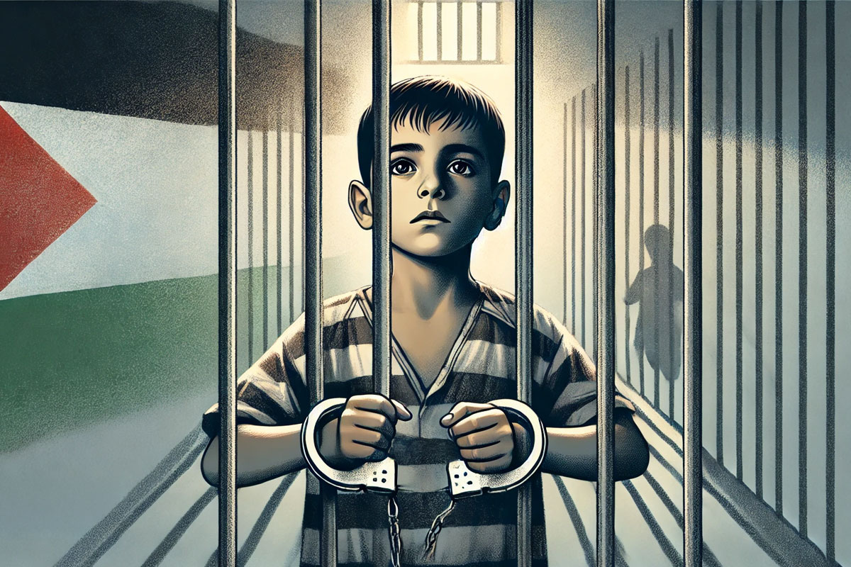 palestine-child-prisoner-illustration Illustration of a Palestinian child held as a prisoner by Israel