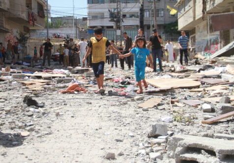 Palestinian children at the Al-Shati Refugee Camp in Gaza